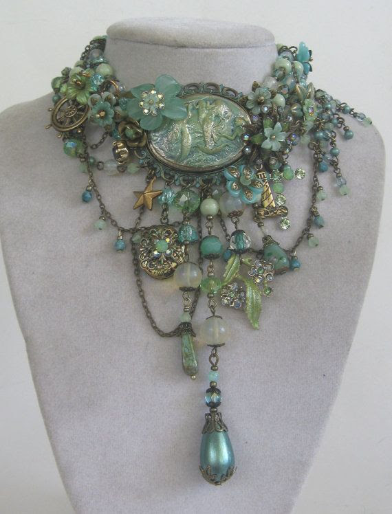 http://www.pinterest.com/pin/50595195786862555/ MERMIST - Explosive Signed MERMAID statement set in Mint and Seafoam with Hidden Locket OOAK by JeanieSchlegel Merrick: Jewellery Artist