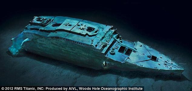 After crashing into an iceberg, the ship that was described as 'unsinkable' went under in just two and a half hours leaving 1,517 people dead and only 700 survivors. Its wreck is pictured here