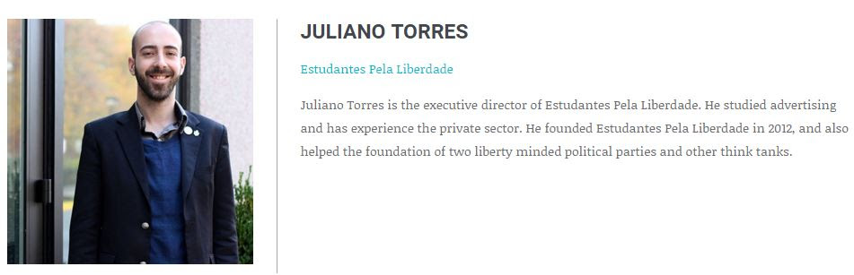 (Click to Expand) The bio of Juliano Torres from the Atlas Network website.