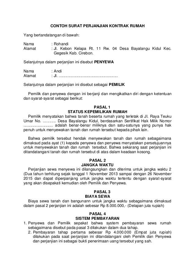 Contoh Surat Perjanjian Kontrak Rumah Tahunan  Cahaya Rumahku