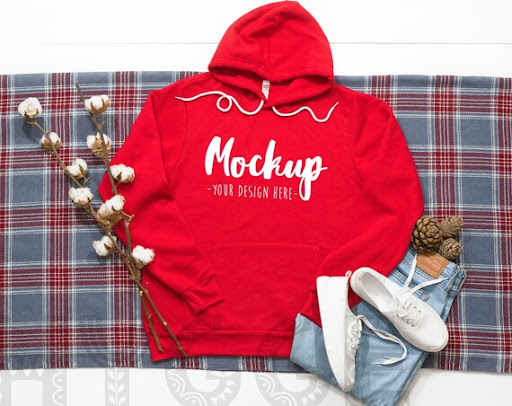 Download Free Bella Canvas 3719 Red Unisex Hoodie Mockup Pullover ...