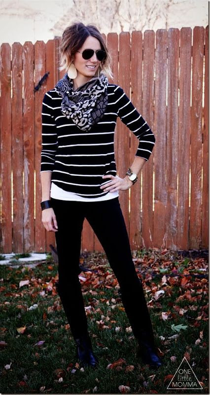 Black and White Outfit with mix of patterns (One Little Momma) | Friday Favorites at www.andersonandgrant.com