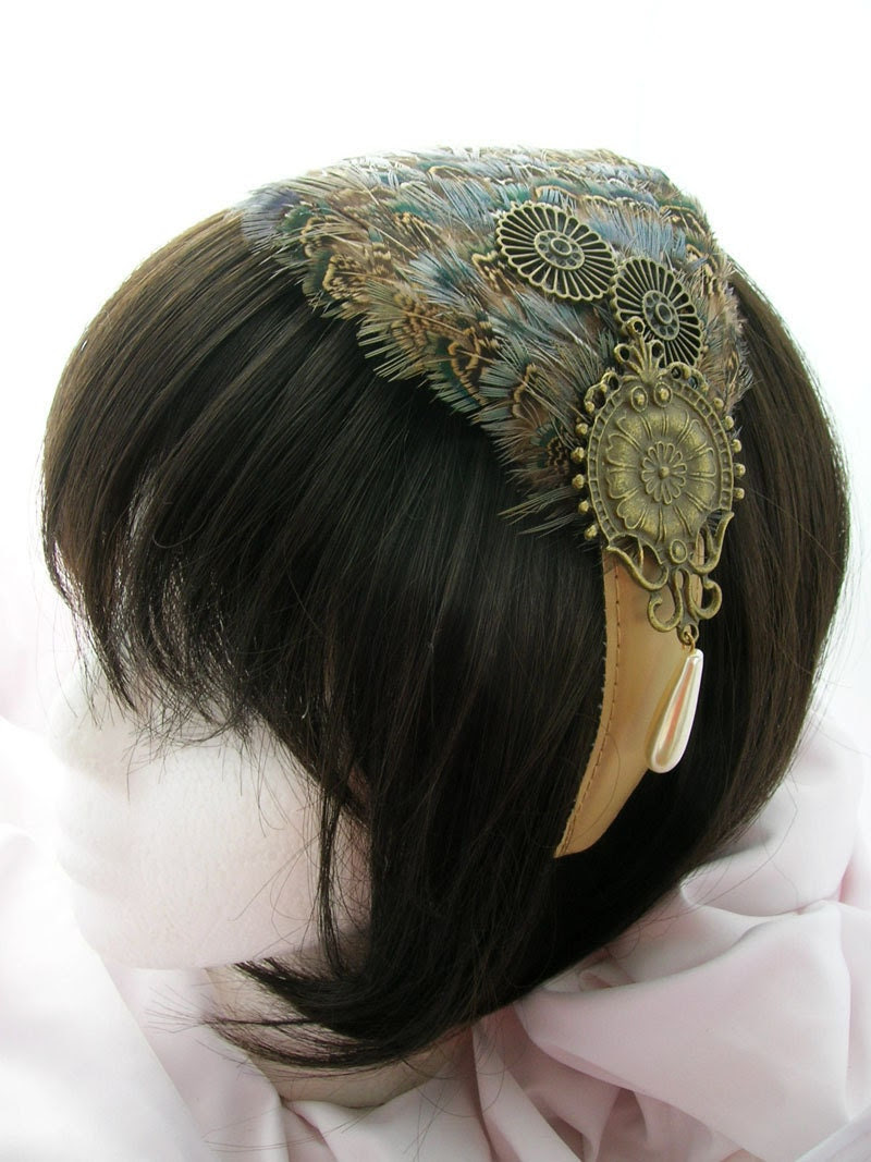 Steampunk Feather Fascinator - OZION design - CHOOSE between headband, comb or hair clip - CastleMemories