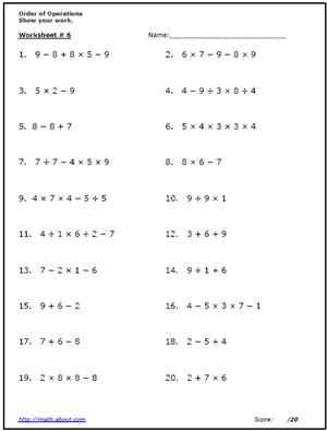Order Of Operations Worksheets With Answer Key - Home School