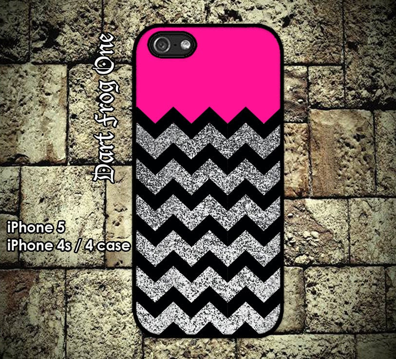 Glitter Print (Not Actual Glitter) Chevron Deep Pink iPhone 5 case, iPhone 4s / 4 case hard plastic or silicon rubber