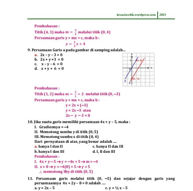 Persamaan Garis Lurus Kelas 8 Kurikulum 2013
