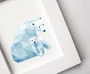 Polar bear and Cub, Geometric animal print, Original illustration