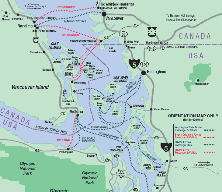 Washington State Ferry System Map  Tourist Map Of English