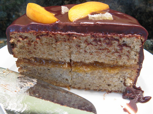 almond brown butter cake with apricot ginger filling