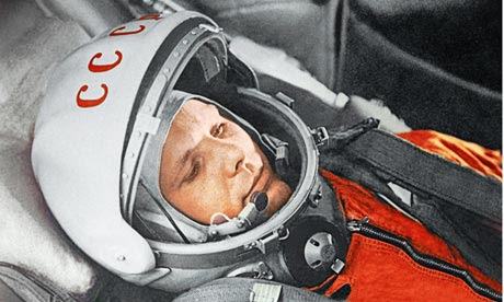 Cosmonaut Yuri Gagarin aboard Vostok spacecraft