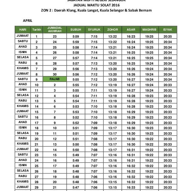 Waktu Solat Kluang Johor 2018