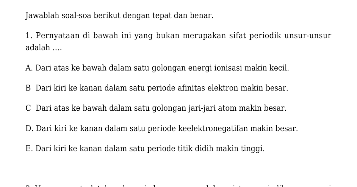 Contoh Soal Afinitas Elektron Dan Pembahasannya