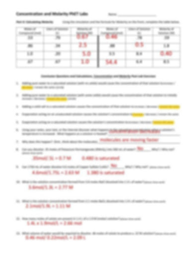 Phet Concentration Simulation Worksheet Answers