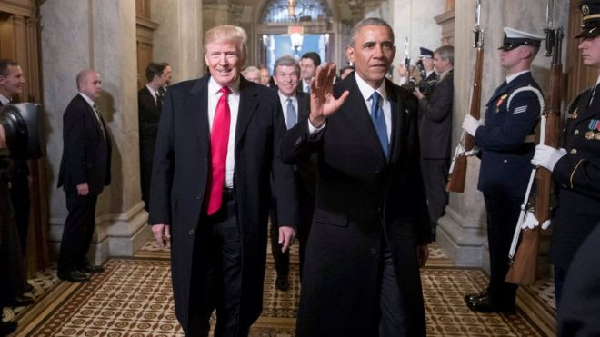 Ông Trump và ông Obama trong ngày ông Trump nhậm chức tổng thống Mỹ.