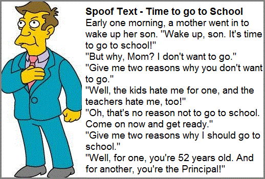 Contoh Spoof Text Pendek Time to Go to School Guru