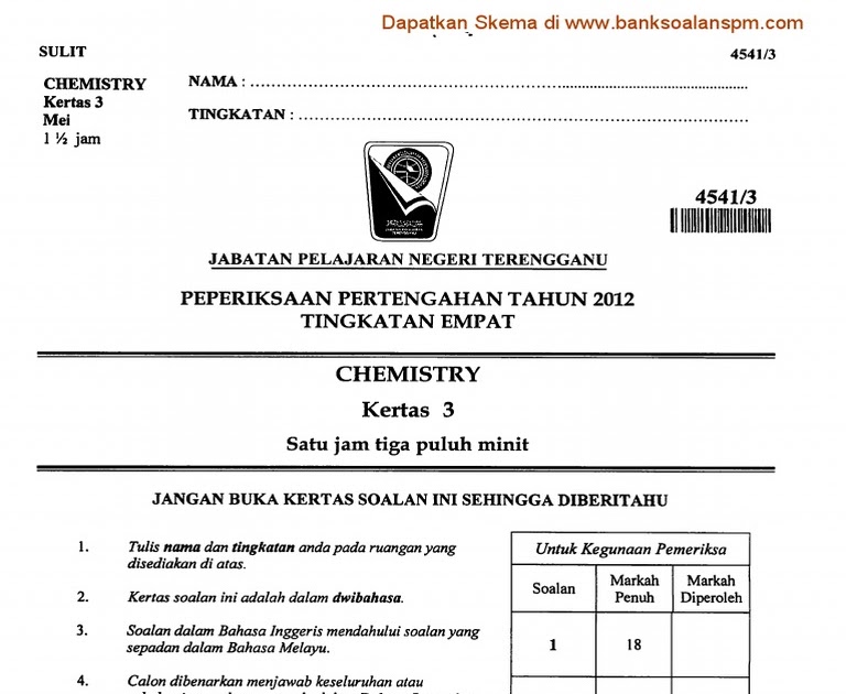 Contoh Soalan Kimia Tingkatan 4 Pertengahan Tahun  Apk Apk q