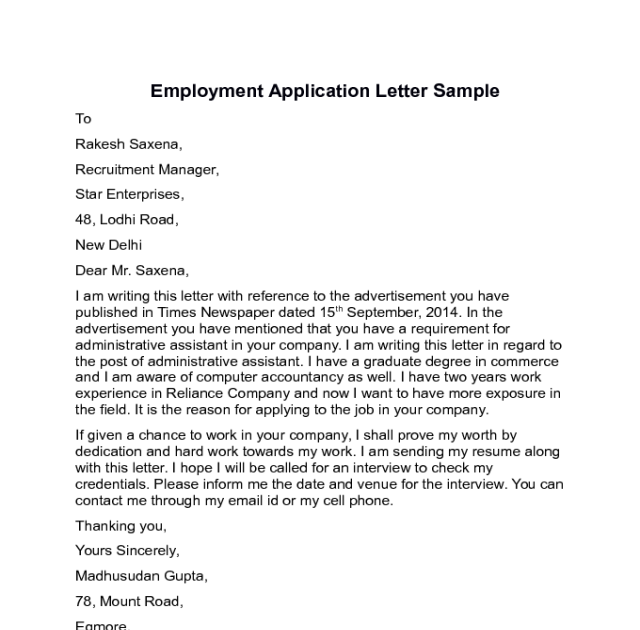 Application Letter Sample - Fillable Cover Letter Template Samples