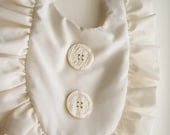 Baby Girl Bib Ruffle  - All Cream / Beige with Pearl Buttons, Baptism, Christening - apPEARelTREE