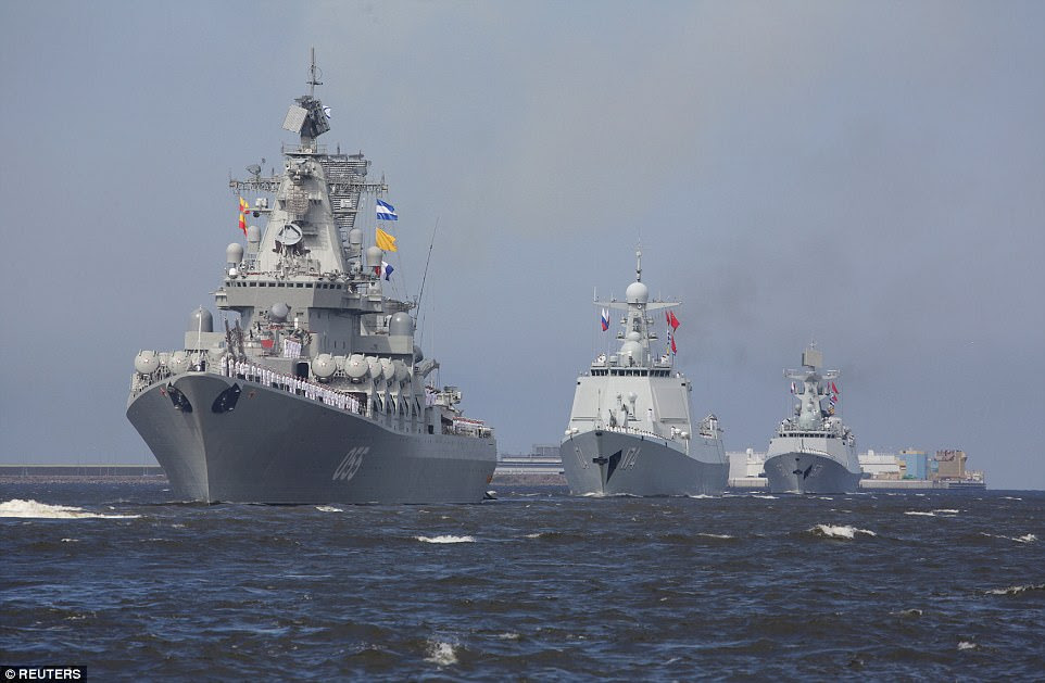 Some 50 warships and submarines were on displayed in the Gulf of Finland and on the Neva river around St Petersburg