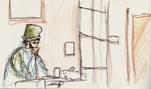 Man with a hat at Brooklyn Library, Brooklyn, NY