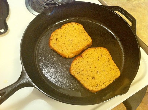 Bread Added to Hot Cast Iron Pan