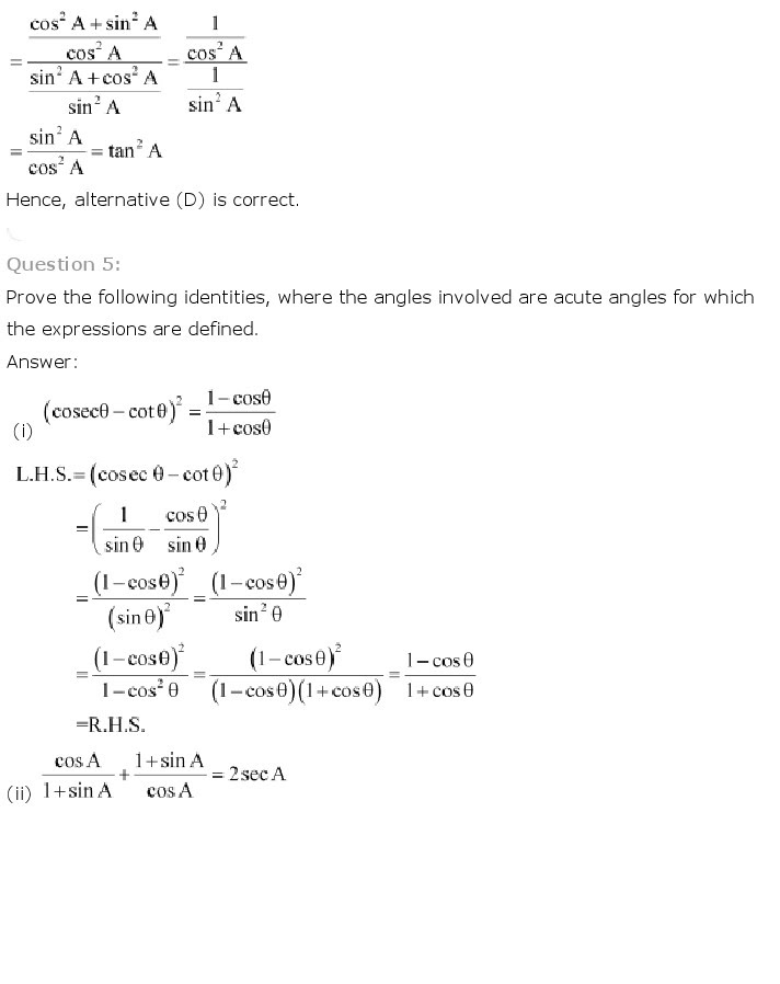 NCERT Solutions for Class 10th Maths Chapter 8 - Introduction to Trigonometry