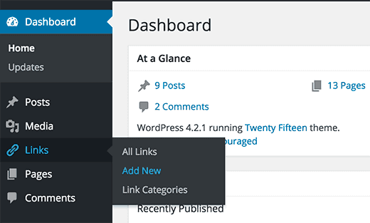 Links manager in WordPress Links manager in WordPress