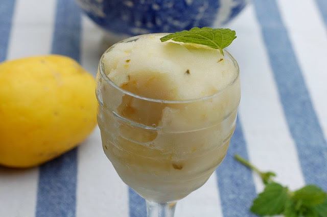 Meyer lemon sorbet topped with mint by Eve Fox, Garden of Eating blog