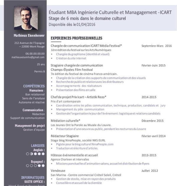 Débutant Exemple De Cv Simple Pour étudiant  Moseia