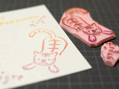 Hand carved stamp for new year card
