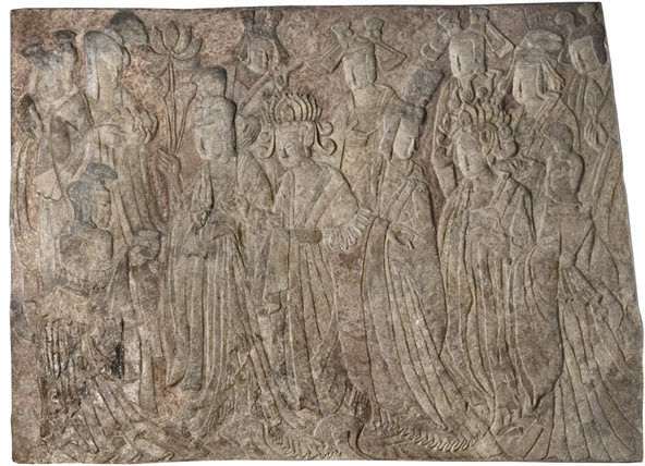 "Offering Procession of the Empress as Donor With Her Court," frieze from Longmen, Binyang Central Cave, Henan Province, circa 522.