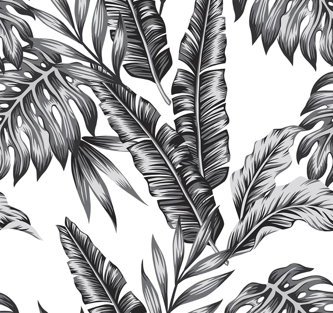 Black And White Palm Print Wallpaper - Mural Wall