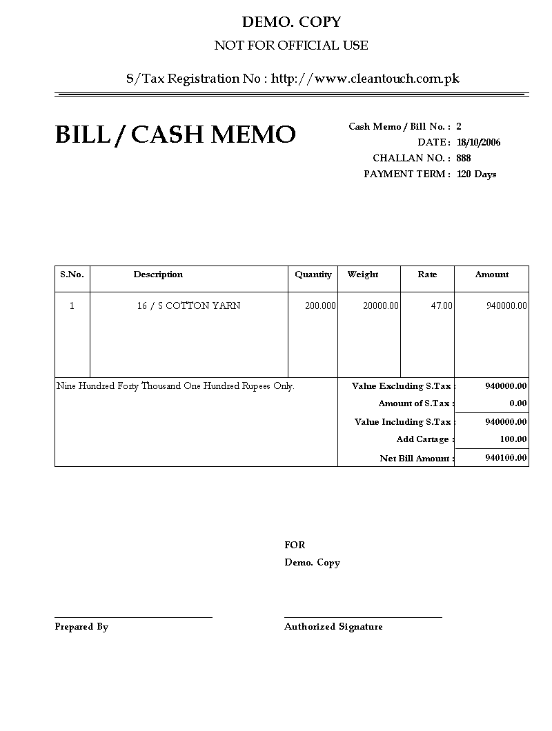 travel cash memo format