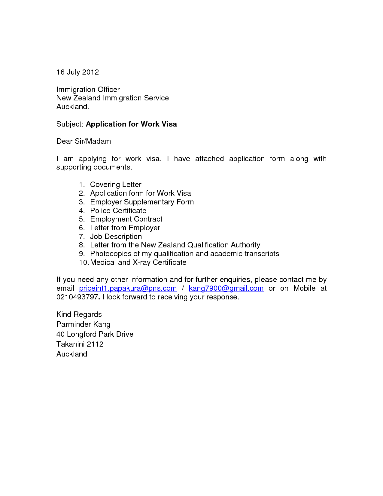 Sample Cover Letter For Job Seeker Visa