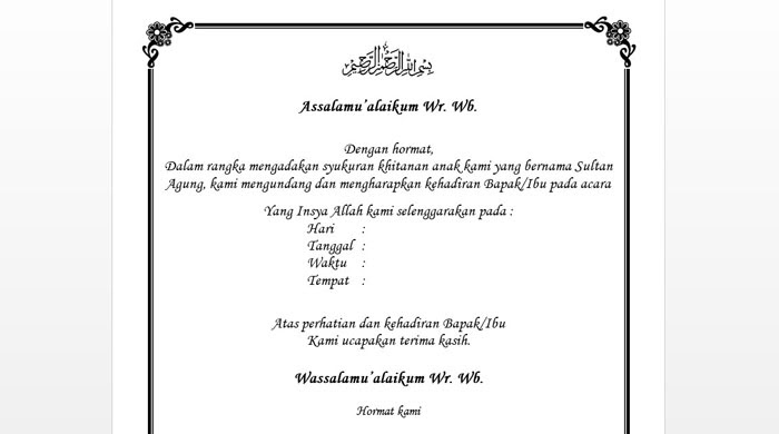 Contoh Surat Undangan Khitanan Doc