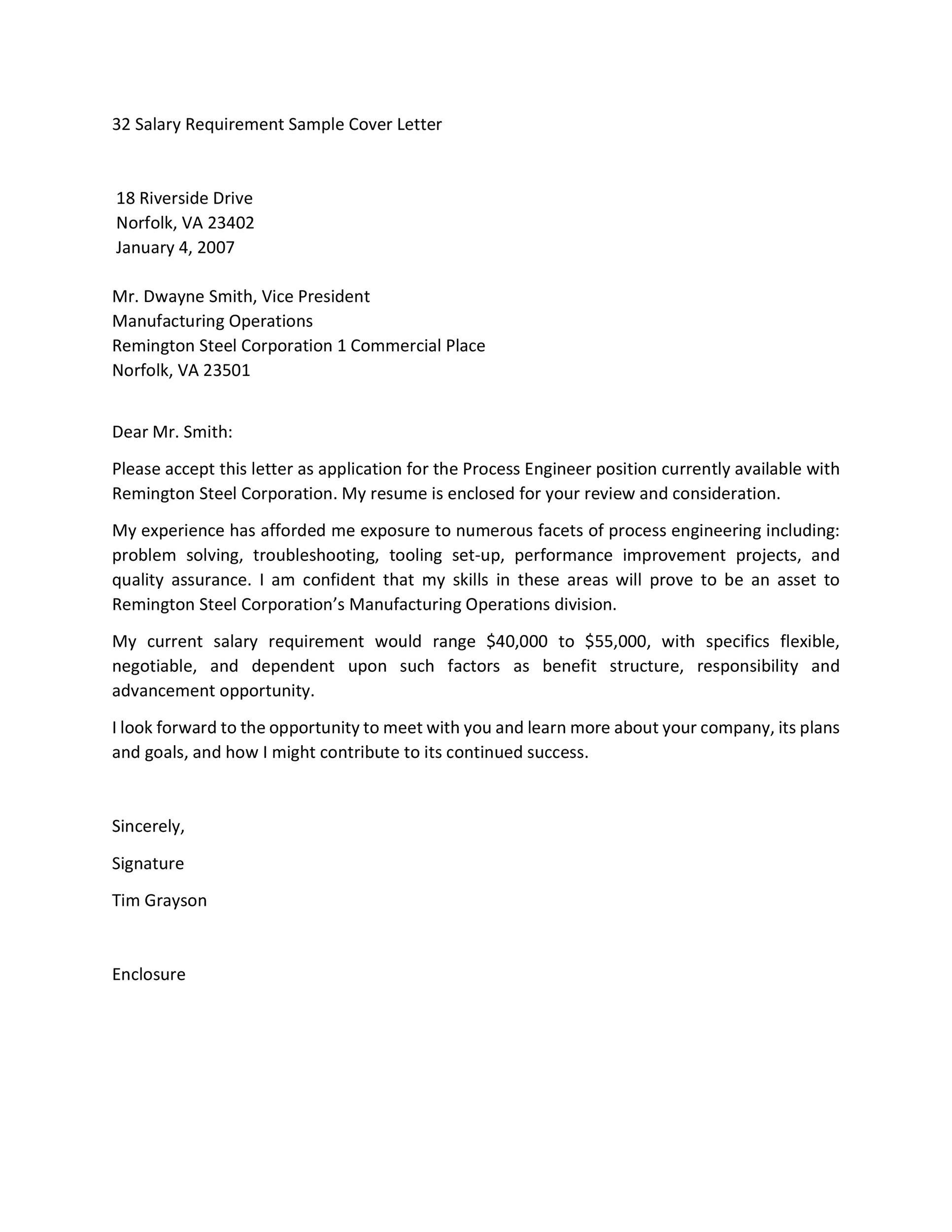 Cover Letter For Resume With Salary Requirements