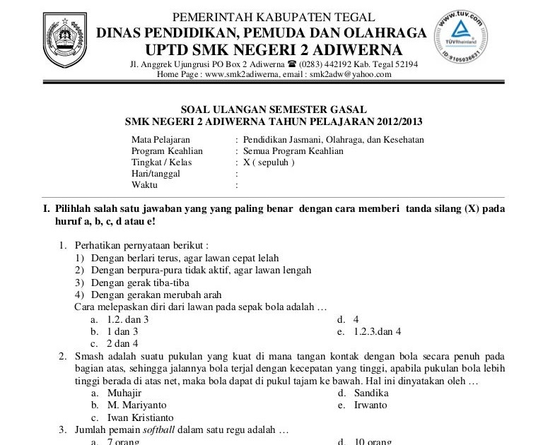 Soal Pilihan Ganda Penjas Senam Lantai Beserta Jawaban
