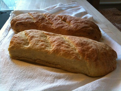 Two freshly baked homemade semolina loaves