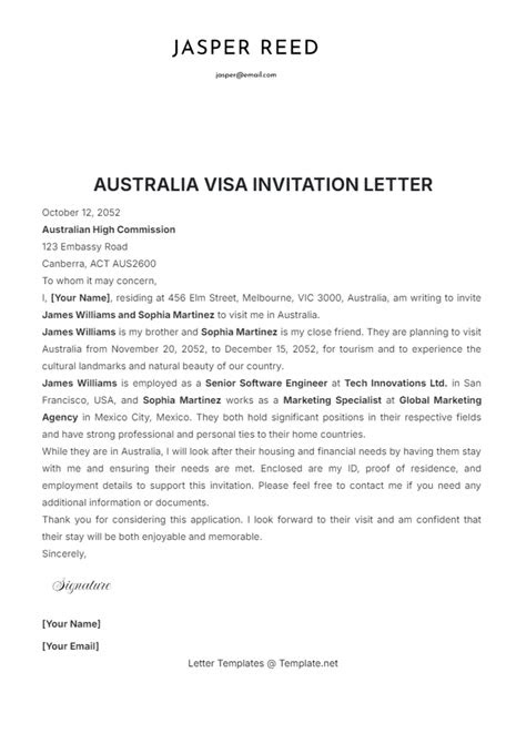 Sample Invitation Letter For Australian Visitor Visa For Parents | The