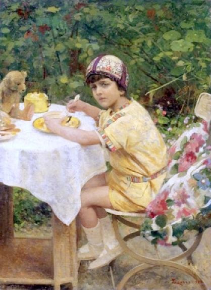 Colazione all'aria aperta (Il nipote Giacomino in giardino)