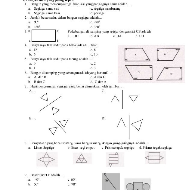 Soal Bangun Datar Dan Jawabannya Kelas 2 Sd