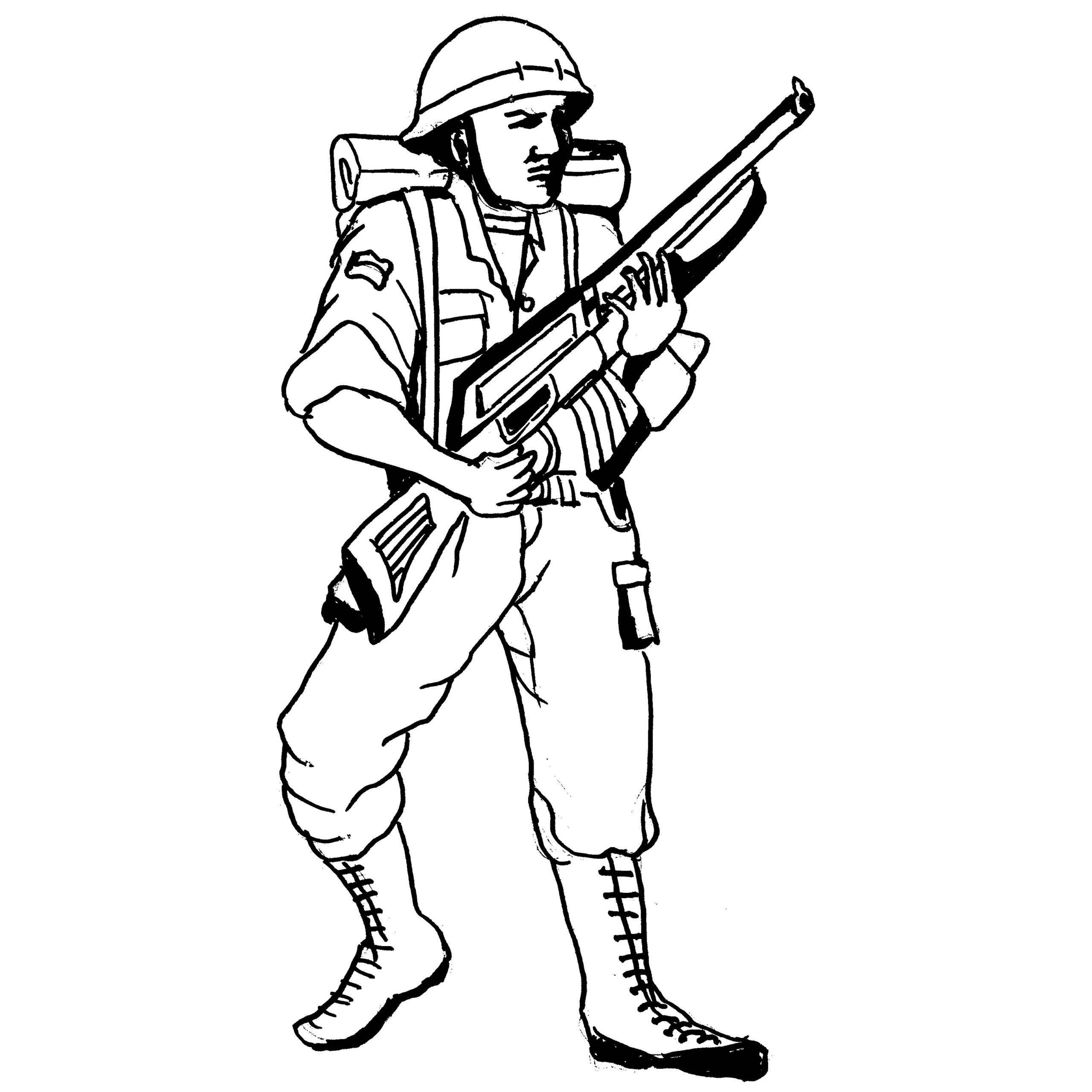Солдат с оружием раскраска