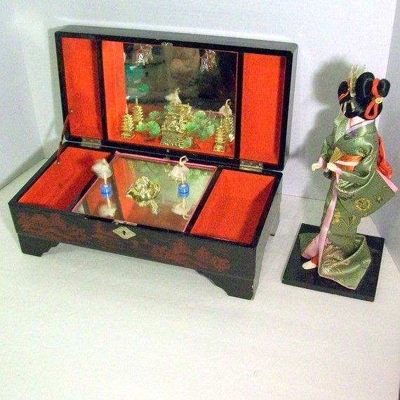 Antique Japanese Jewelry Box With Dancing Geisha 1940'S - Antique Geisha Box