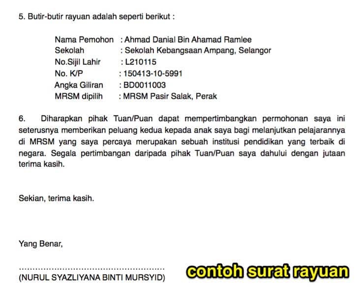 Contoh Surat Rayuan Masuk Sekolah  Kumpulan Contoh