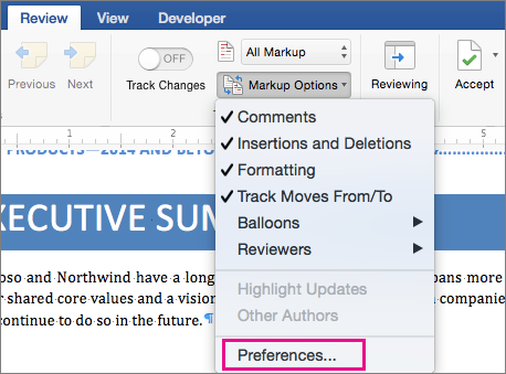 Track Changes With Name Of Changer Word For Mac 2016