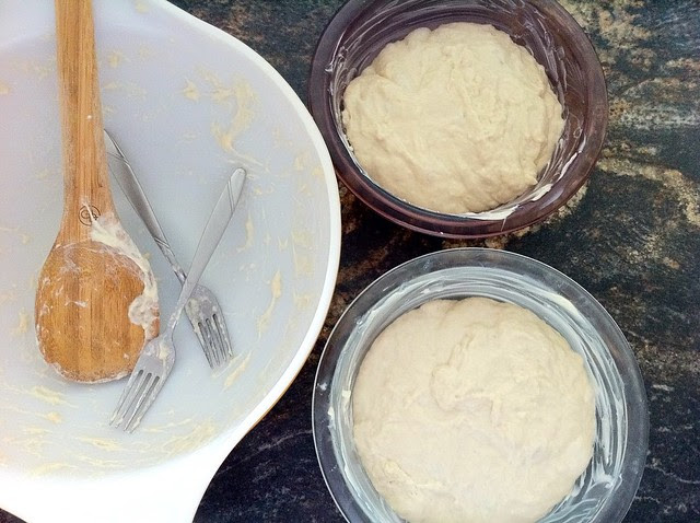 Divided Dough Transferred to Pyrex Bowls