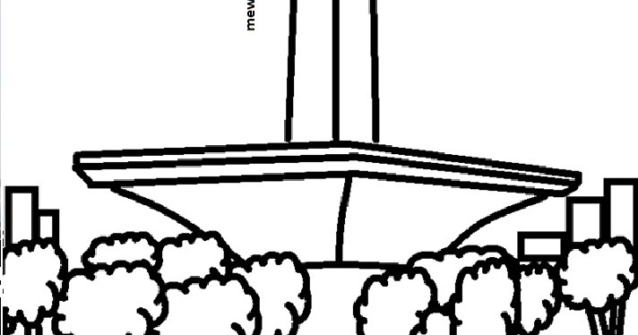 Mewarnai Gambar Sketsa Monas Pemandangan Langit Cerah Berawan