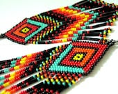 Indian Style Rainbow Multi Color Fringed/tassle Brick Stich Seed Beaded Long Earrings - fantasybeader Indian Style Rainbow Multi Color Fringed/tassle Brick Stich Seed Beaded Long Earrings - fantasybeader