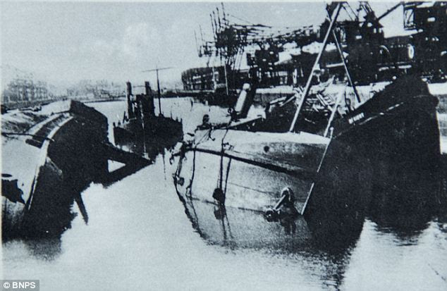 Sunk shipping in Calais during world war II
