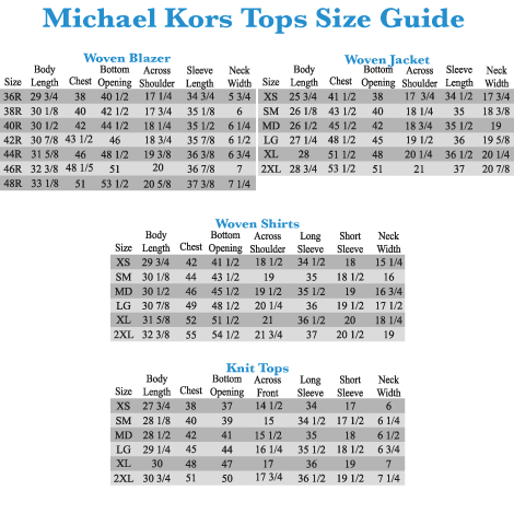 Michael Kors Size Chart